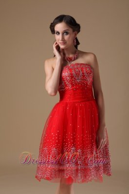 Embroidery Knee-length Prom Dress Short Red Designers