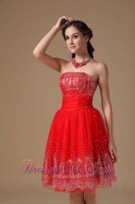 Embroidery Knee-length Prom Dress Short Red Designers