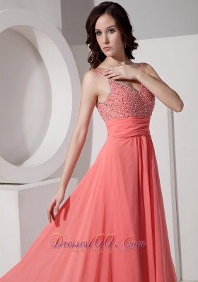 Ankle-length Straps Watermelon Beading Evening Dress