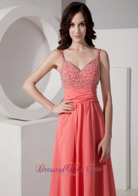 Ankle-length Straps Watermelon Beading Evening Dress