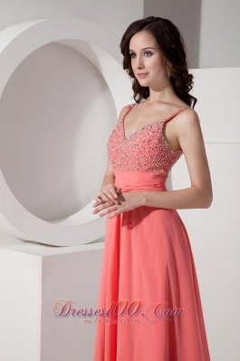 Ankle-length Straps Watermelon Beading Evening Dress