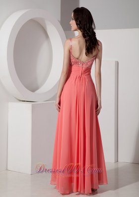 Ankle-length Straps Watermelon Beading Evening Dress