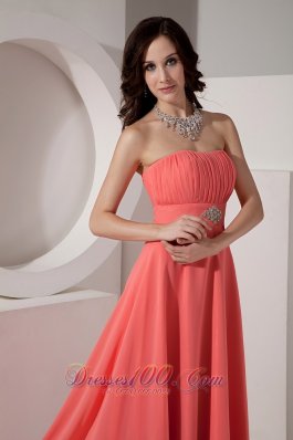 Watermelon Empire Chiffon Beading Prom Dress Strapless