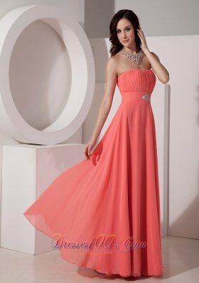 Watermelon Empire Chiffon Beading Prom Dress Strapless