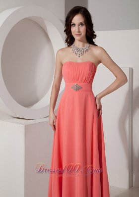 Watermelon Empire Chiffon Beading Prom Dress Strapless