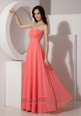 Watermelon Empire Chiffon Beading Prom Dress Strapless