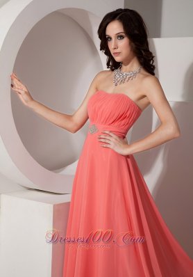 Watermelon Empire Chiffon Beading Prom Dress Strapless