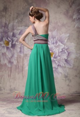 One Shoulder Green Brush Evening Dress with Appliques