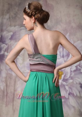 One Shoulder Green Brush Evening Dress with Appliques