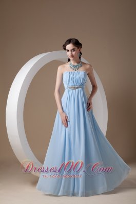 Light Blue Beading Ruch Chiffon Bridesmaid Dress