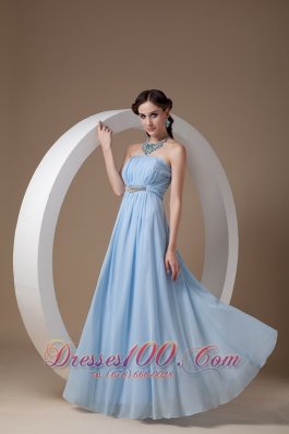 Light Blue Beading Ruch Chiffon Bridesmaid Dress