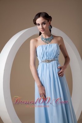 Light Blue Beading Ruch Chiffon Bridesmaid Dress