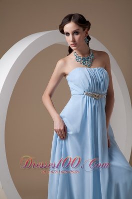 Light Blue Beading Ruch Chiffon Bridesmaid Dress