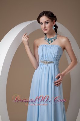 Light Blue Beading Ruch Chiffon Bridesmaid Dress