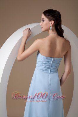 Light Blue Beading Ruch Chiffon Bridesmaid Dress