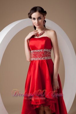 Beading High-low Strapless Prom Dress Red A-line