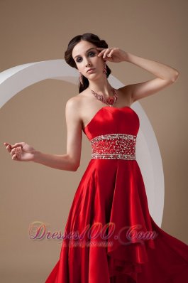 Beading High-low Strapless Prom Dress Red A-line