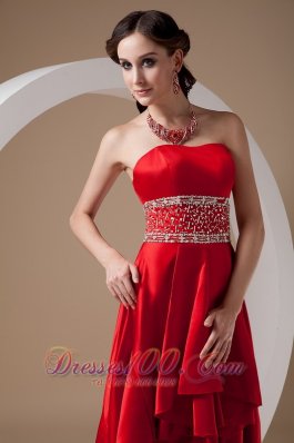 Beading High-low Strapless Prom Dress Red A-line