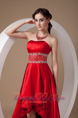 Beading High-low Strapless Prom Dress Red A-line