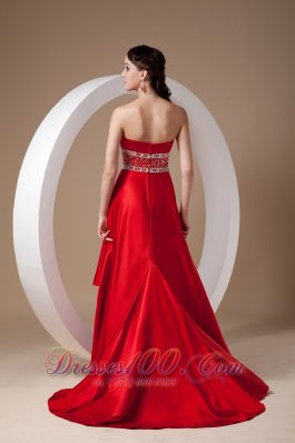 Beading High-low Strapless Prom Dress Red A-line