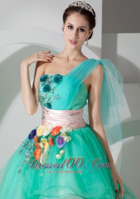 Colorful Flowers Apple Green Puffy High-low Prom Holiday Dress