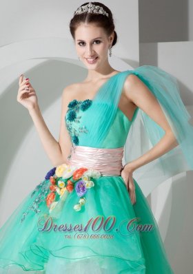 Colorful Flowers Apple Green Puffy High-low Prom Holiday Dress