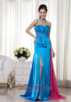 Two-toned High Slit Bowknot Prom Evening Dress Sweetheart