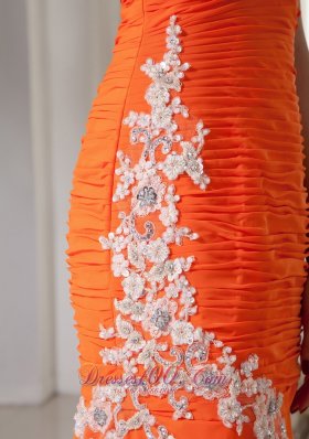 Mermaid Brush Chiffon Orange Prom Evening Dress Appliques
