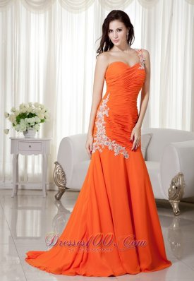 Mermaid Brush Chiffon Orange Prom Evening Dress Appliques