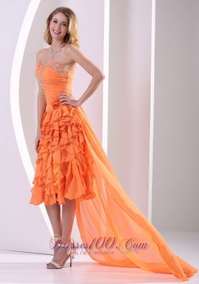 Ruffled Sweetheart Orange Homecoming Dress High-low