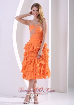 Ruffled Sweetheart Orange Homecoming Dress High-low