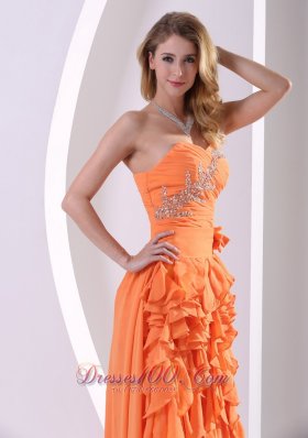 Ruffled Sweetheart Orange Homecoming Dress High-low