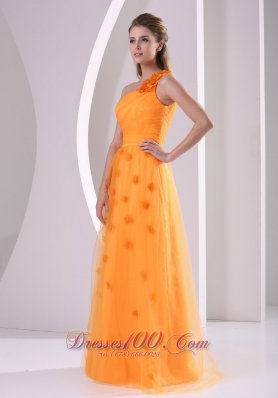 Floral One Shoulder Orange Evening Dress Tulle