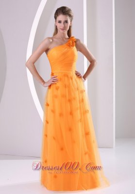 Floral One Shoulder Orange Evening Dress Tulle