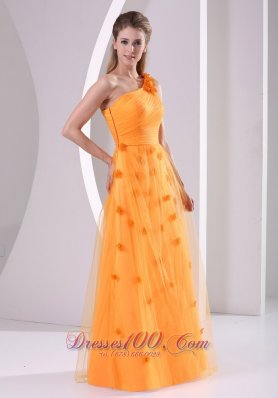 Floral One Shoulder Orange Evening Dress Tulle