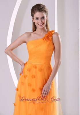 Floral One Shoulder Orange Evening Dress Tulle