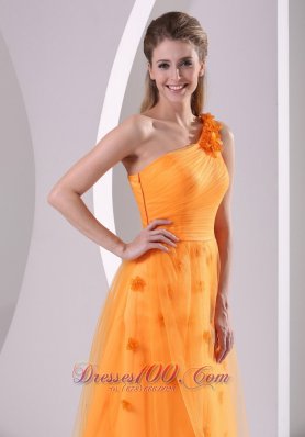 Floral One Shoulder Orange Evening Dress Tulle