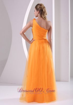 Floral One Shoulder Orange Evening Dress Tulle