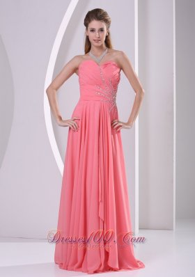 Watermelon Beads Ruched Chiffon Dress For Prom