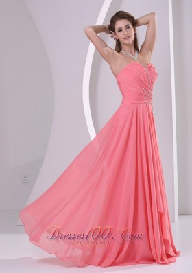 Watermelon Beads Ruched Chiffon Dress For Prom