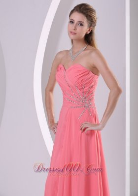 Watermelon Beads Ruched Chiffon Dress For Prom