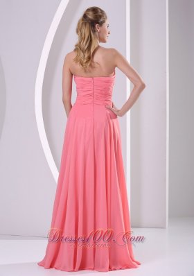 Watermelon Beads Ruched Chiffon Dress For Prom