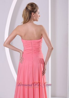 Watermelon Beads Ruched Chiffon Dress For Prom