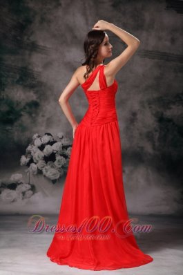 One Shoulder Evening Dress Red Appliques Chiffon