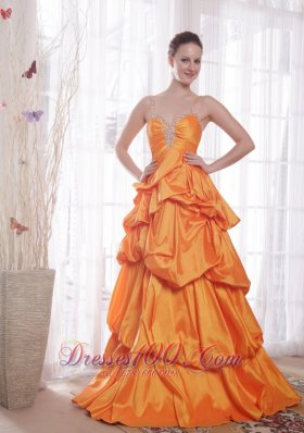 Straps Taffeta Orange Prom Dress Beading Pick-ups