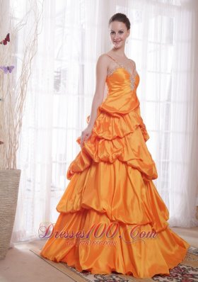 Straps Taffeta Orange Prom Dress Beading Pick-ups