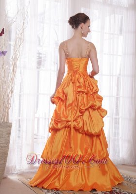 Straps Taffeta Orange Prom Dress Beading Pick-ups