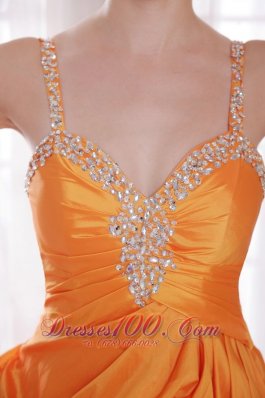 Straps Taffeta Orange Prom Dress Beading Pick-ups