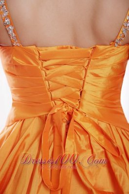 Straps Taffeta Orange Prom Dress Beading Pick-ups