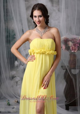 Sheath High-low Yellow Hand Made Flower Prom Dress